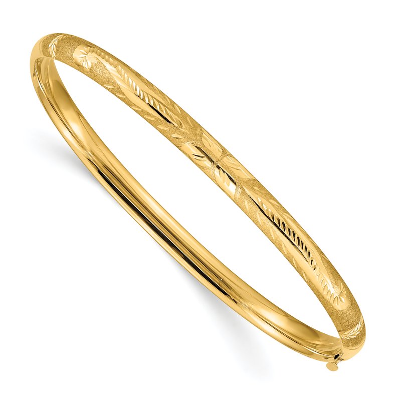 14k 3/16 Florentine Engraved 5.00mm Hinged Round Bangle Bracelet