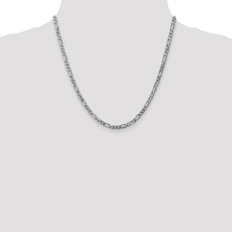 14K White Gold 26 inch 4mm Flat Figaro with Lobster Clasp Chain