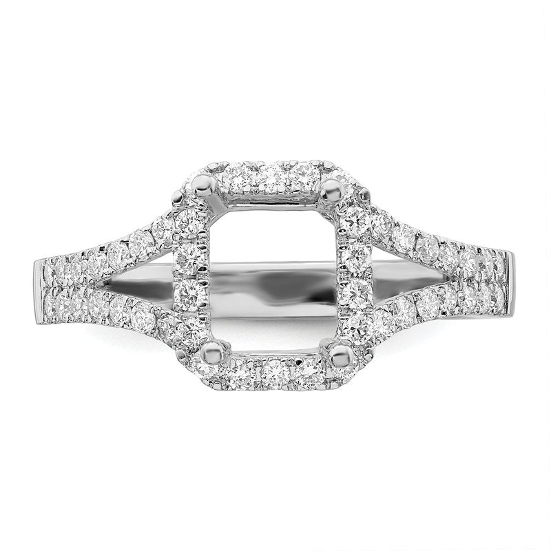 14K White Gold 3/8 carat Lab Grown Diamond VS+ F+ Semi-Mount Emerald Halo Engagement Ring