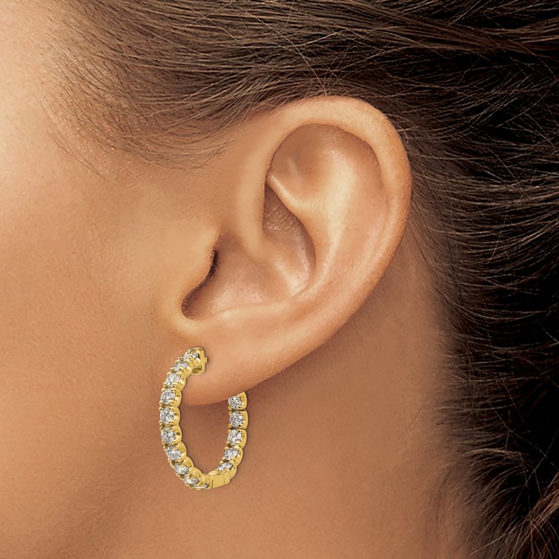 14K Yellow Gold 2 3/4 carat Lab Grown Diamond VS+ F+ Complet In and Out Hoop Earrings