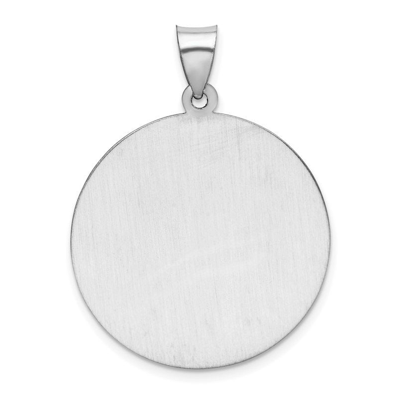 14k White Gold Polished and Satin Hollow Saint Christopher Medal Round Pendant