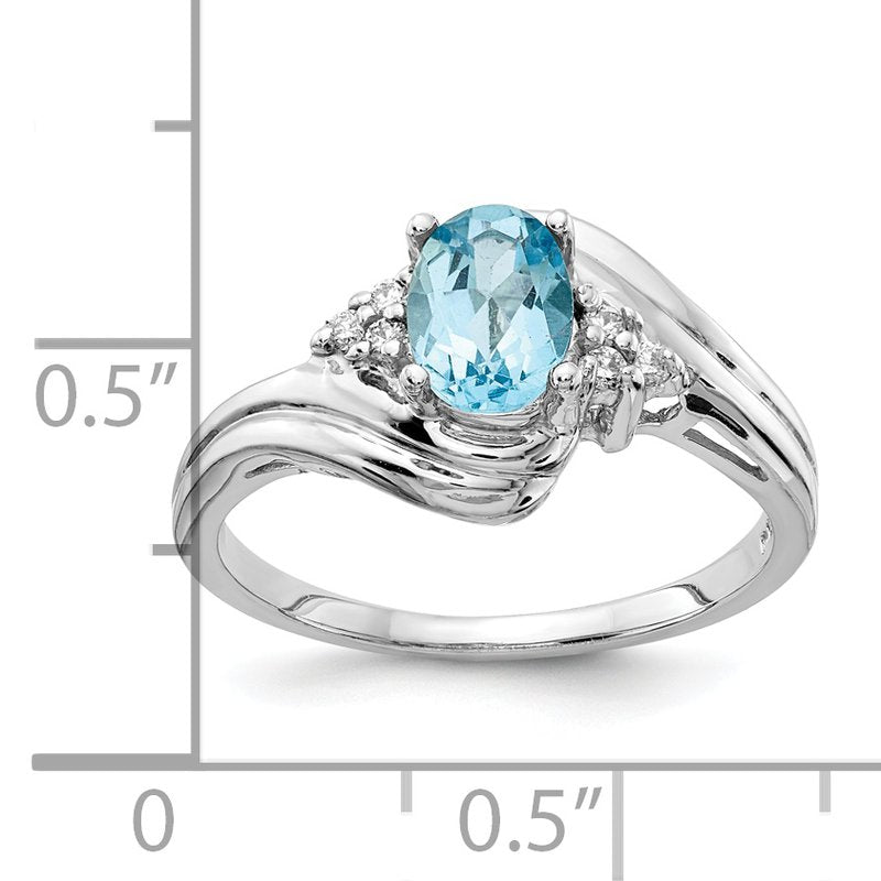 14k White Gold 7x5mm Oval Blue Topaz AAA Diamond ring