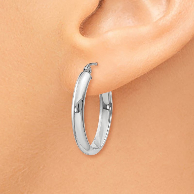 14k White Gold Polished 3.75mm Oval Tube Hoop Earrings