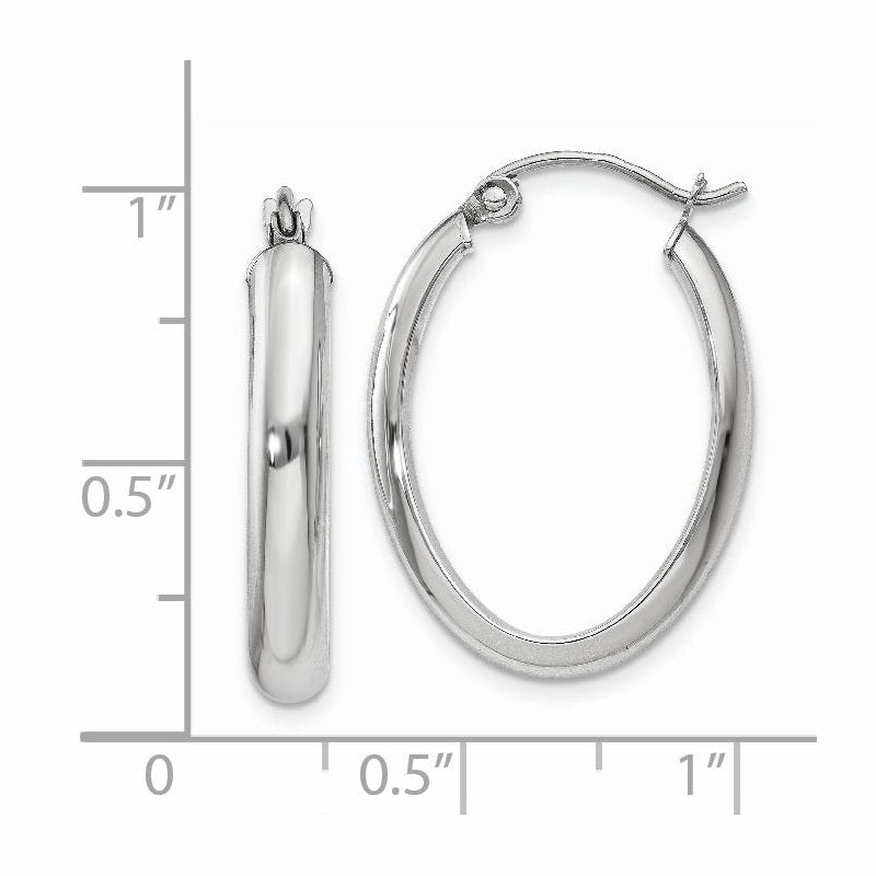 14k White Gold Polished 3.75mm Oval Tube Hoop Earrings