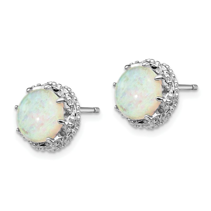 Sterling Silver Rhodium-plated Cabochon Lab Created Opal and Brilliant-cut CZ Post Stud Earrings