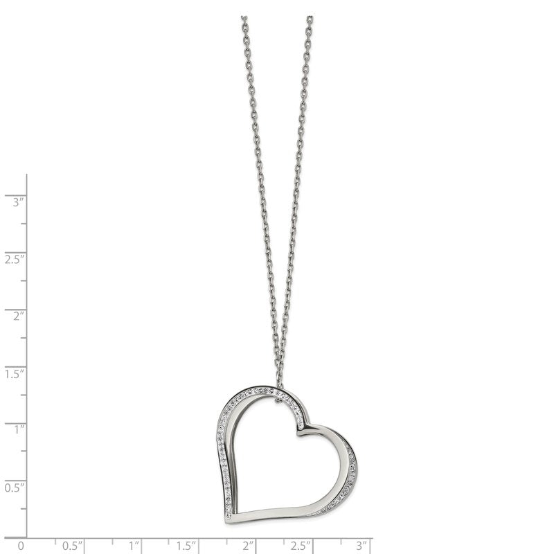 Stainless Steel Polished with Preciosa Crystal Heart Slide on an 18 inch Cable Chain Plus a 2 inch Extension Necklace