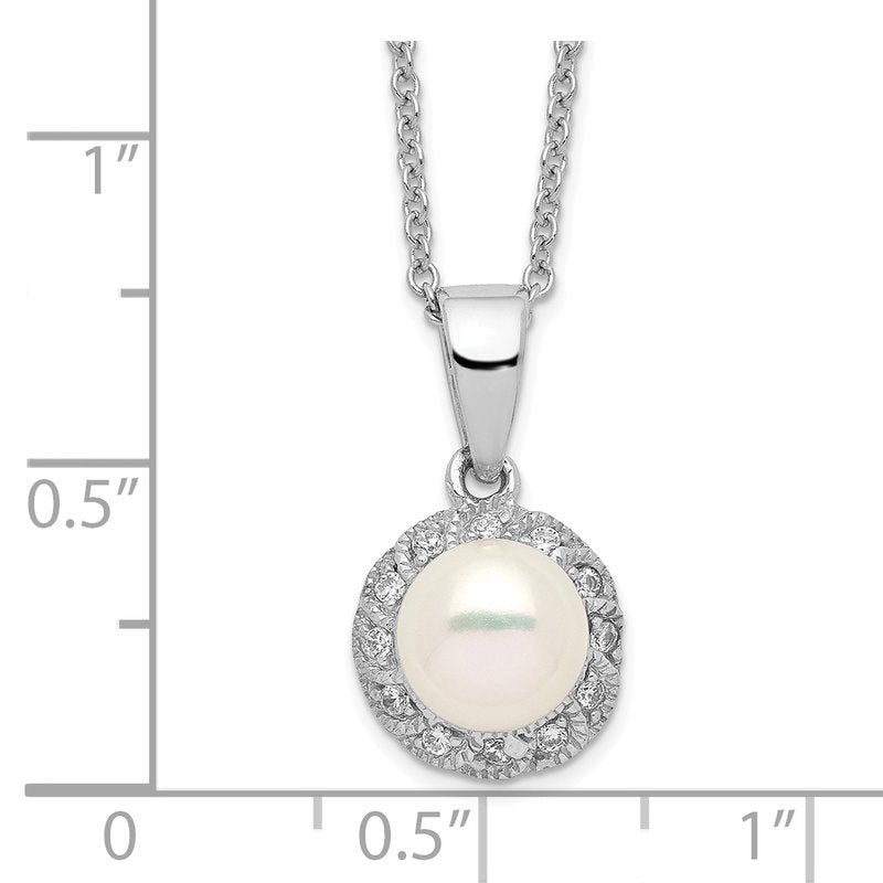 Sterling Silver Rhodium-plated Freshwater Cultured Pearl and Brilliant-cut CZ 18 Inch Necklace