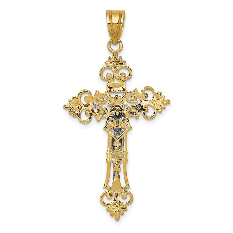 14K Two-Tone Large Lacy-Edge Inri Crucifix Pendant