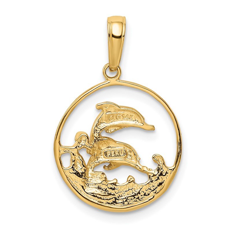 14k Double Dolphin Circle Pendant