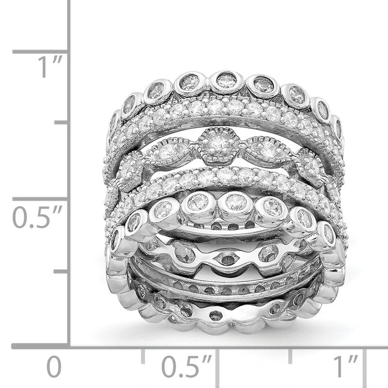 Sterling Silver Rhodium-plated Brilliant-cut CZ 5 Piece Eternity Ring Set