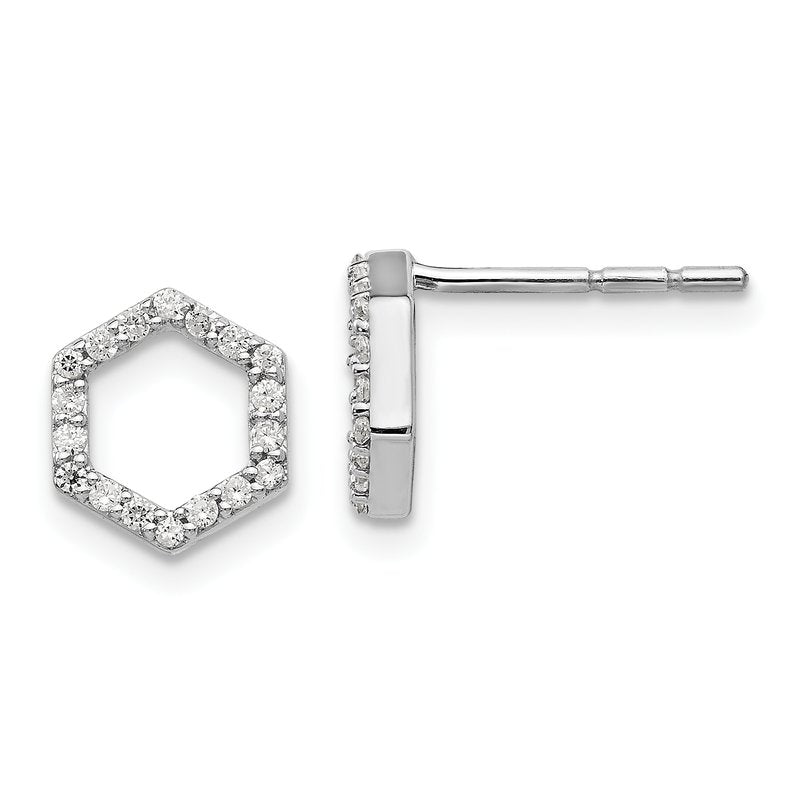 14K White Gold 1/5 carat Lab Grown Diamond VS+ F+ Complete Hexagon Post Earrings