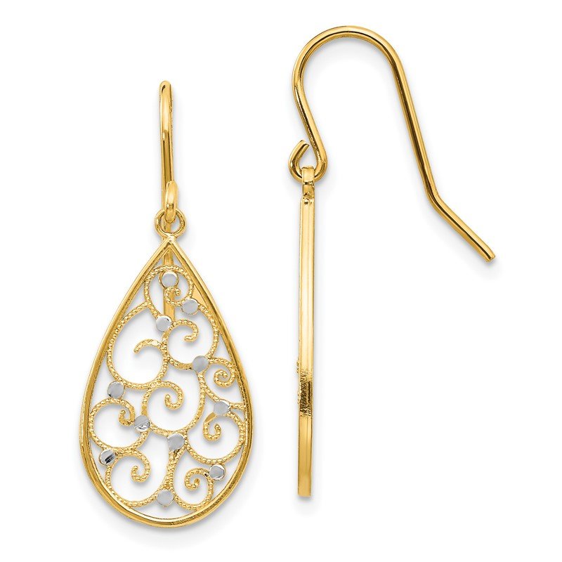 14k &amp; Rhodium Polished Teardrop Earrings