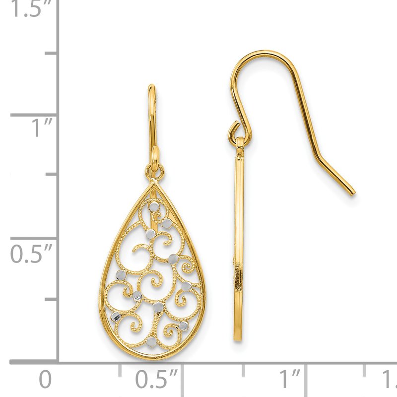 14k &amp; Rhodium Polished Teardrop Earrings