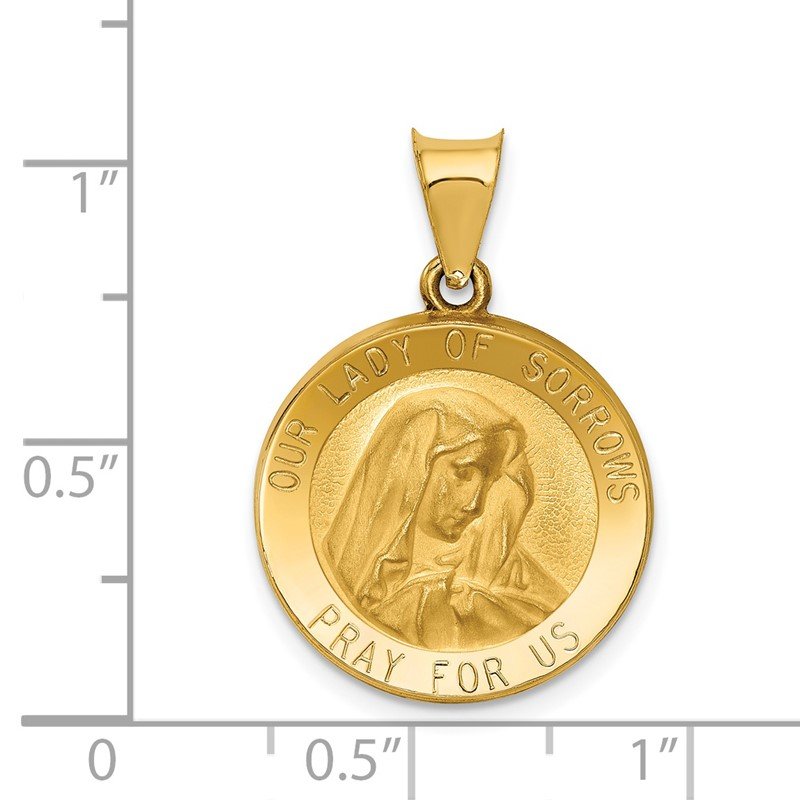 14k Polished and Satin Hollow Our Lady of Sorrows Medal Round Pendant