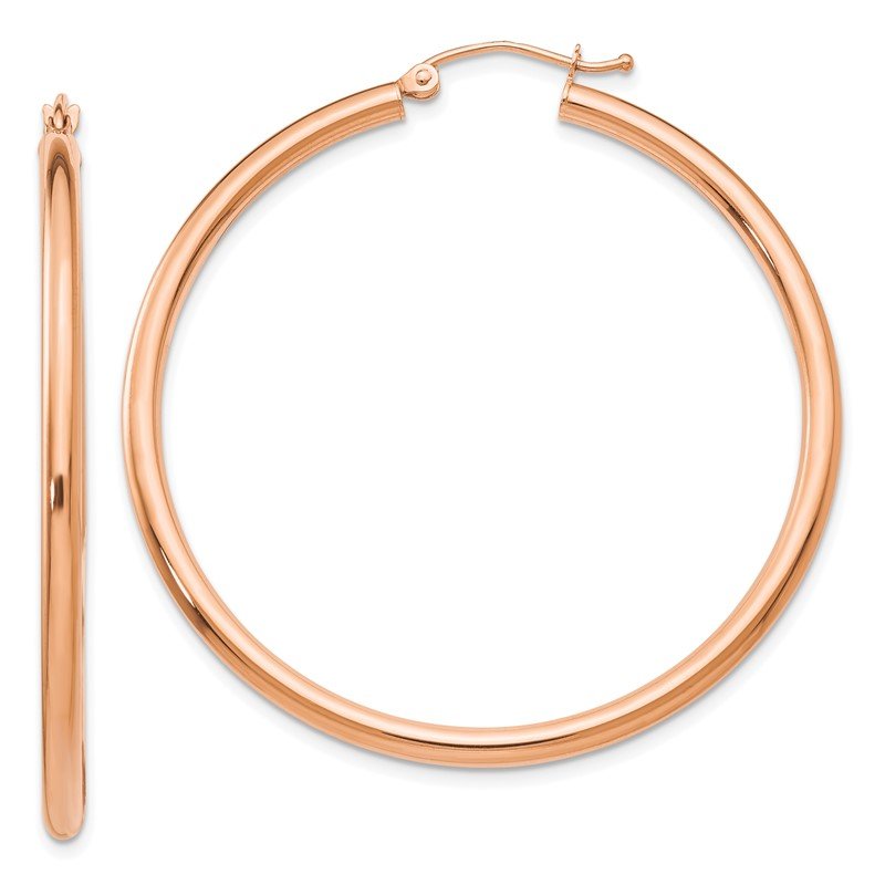 14k Rose Gold 2.5x45mm Polished Lightweight Tube Hoop Earrings