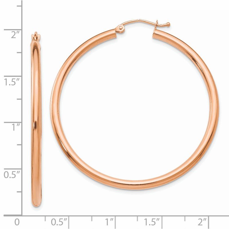 14k Rose Gold 2.5x45mm Polished Lightweight Tube Hoop Earrings