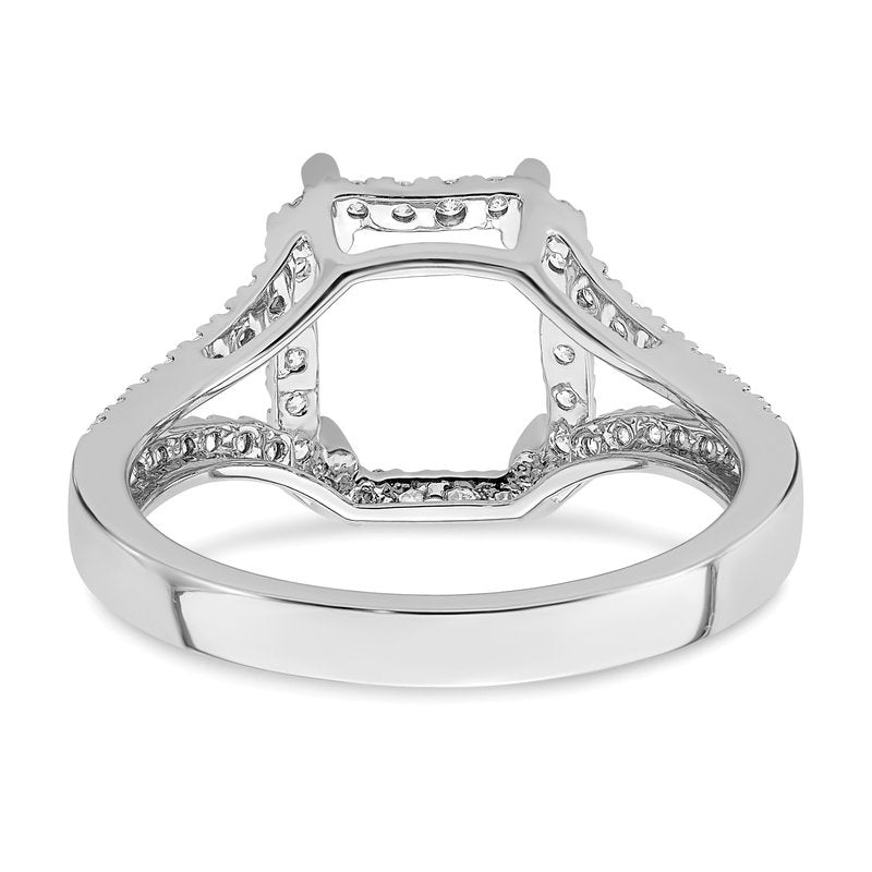 14K White Gold 3/8 carat Lab Grown Diamond VS+ F+ Semi-Mount Emerald Halo Engagement Ring