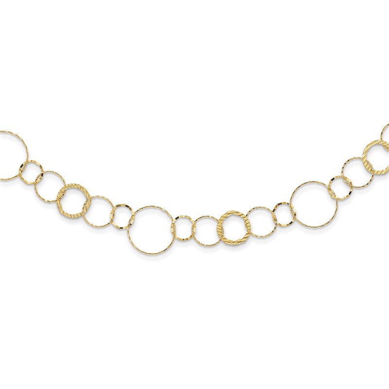 14K Polished Diamond-cut and Textured Circles 18 inch Necklace
