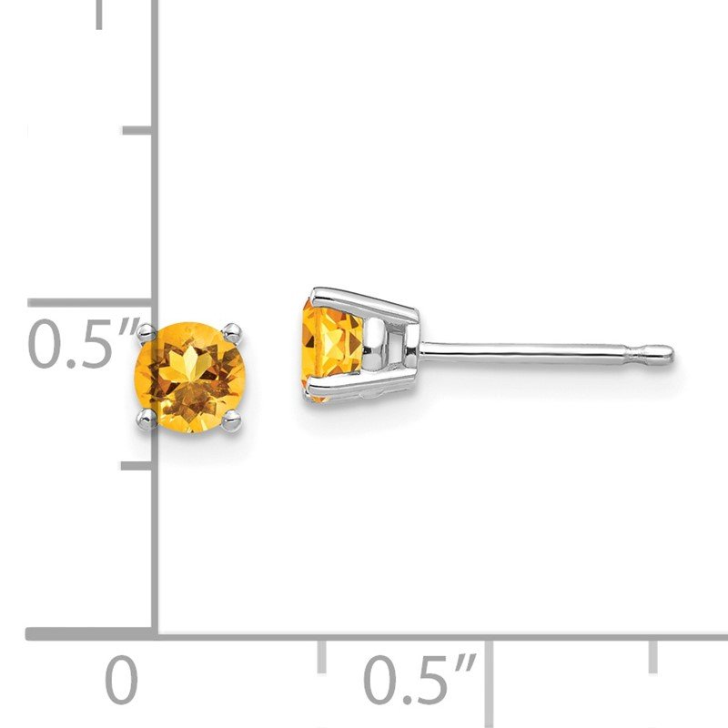 14k White Gold 4mm Round Citrine Post Earrings