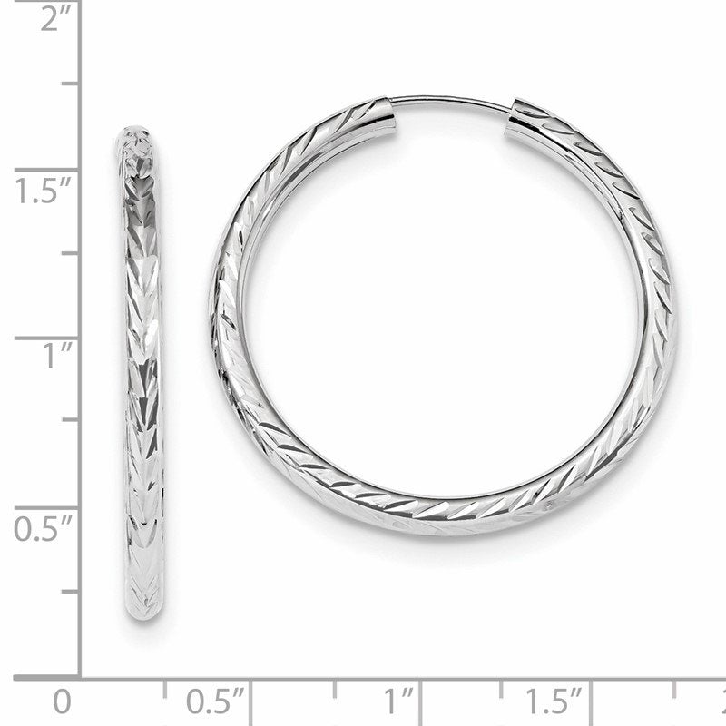 14k White Gold 3.00x35mm Polished Diamond-cut Endless Tube Hoop Earrings