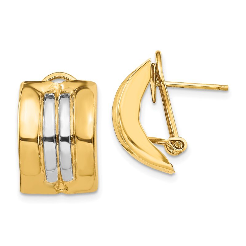 14k &amp; Rhodium Omega Post Earrings