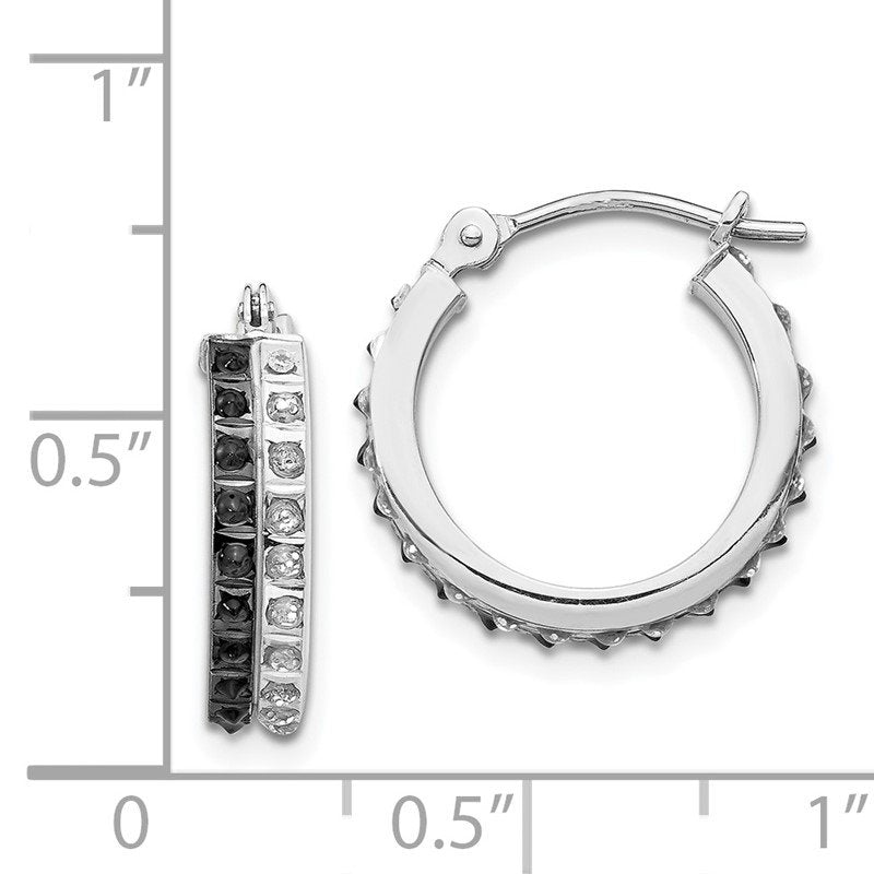 14k White Gold Diamond Fascination B &amp; W Diamond Round Hinged Hoop Earrings