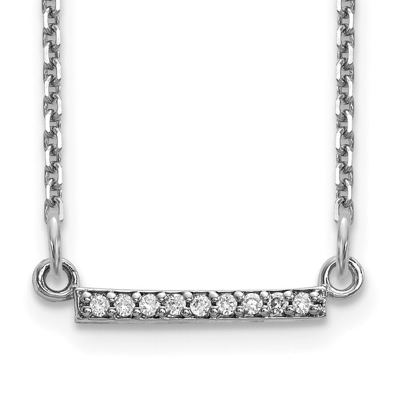 14k White Gold Polished 1/20 carat AA Diamond Tiny Bar 18 inch Necklace