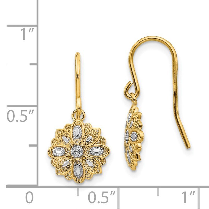 14k &amp; Rhodium D/C Polished Fancy Dangle Earrings