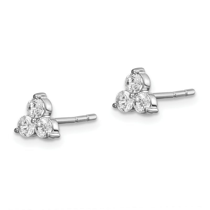 14K White Gold 1/2 carat Lab Grown Diamond VS+ F+ Complete Three Stone Post Stud Earrings