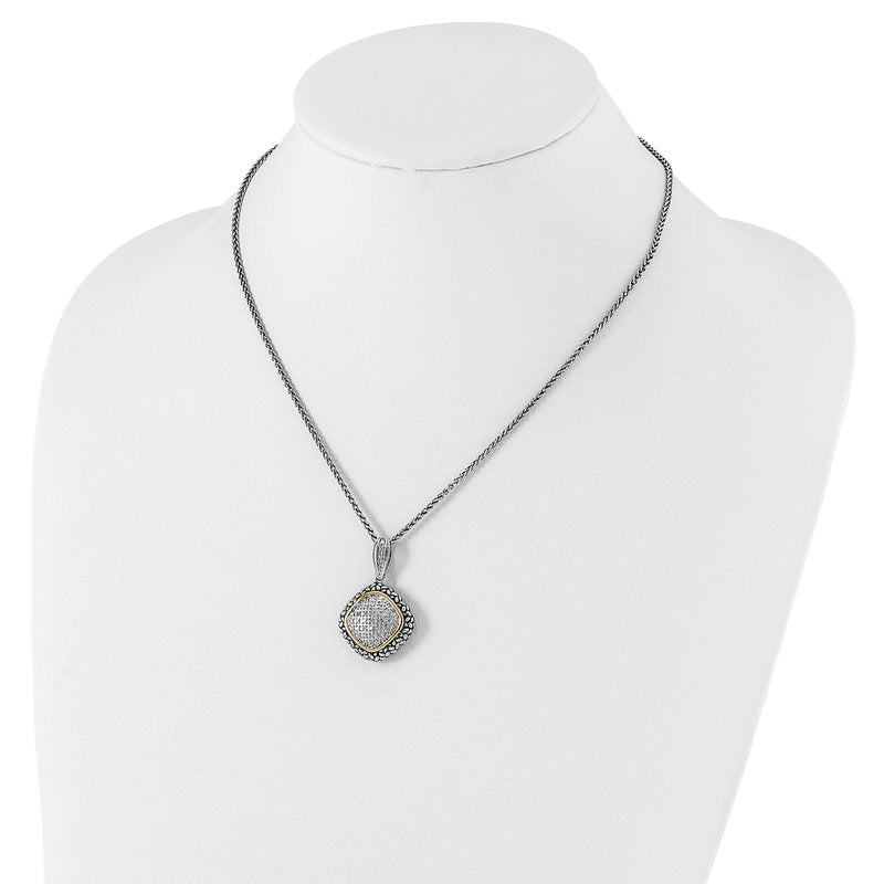 Sterling Silver with 14K Accent 18 Inch Antiqued Diamond Necklace