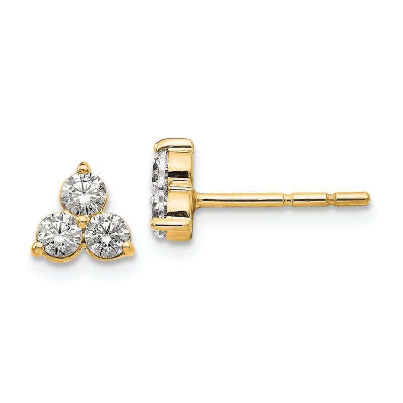 14K White Gold 1/2 carat Lab Grown Diamond VS+ F+ Complete Three Stone Post Stud Earrings