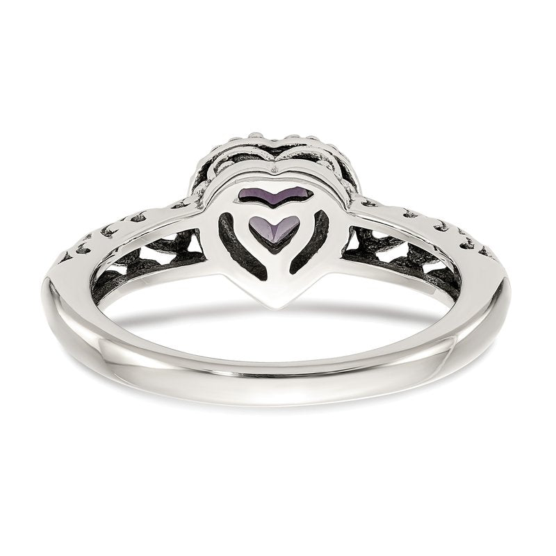 Sterling Silver with 14K Accent Antiqued Amethyst Heart Ring