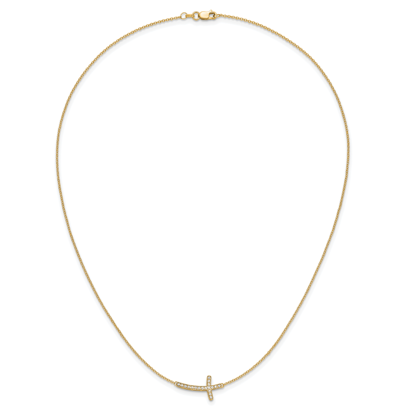 14k White Gold 1/10 carat Diamond Sideways Cross 18 inch Necklace