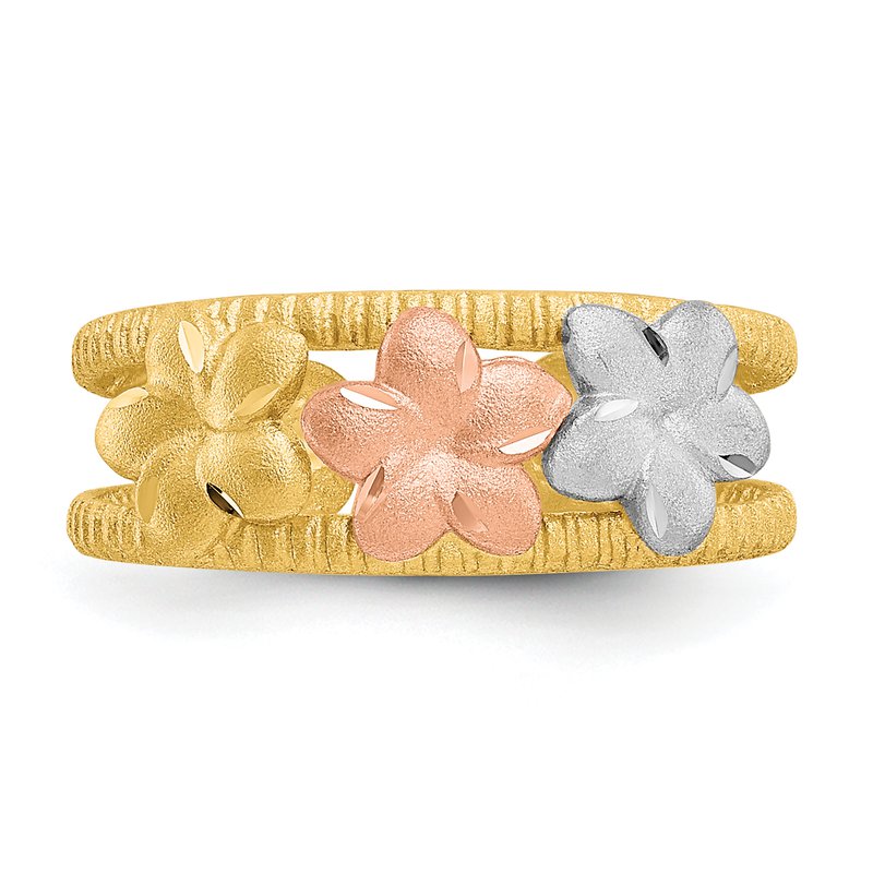 14k Two-tone &amp; Rhodium Plumeria Toe Ring