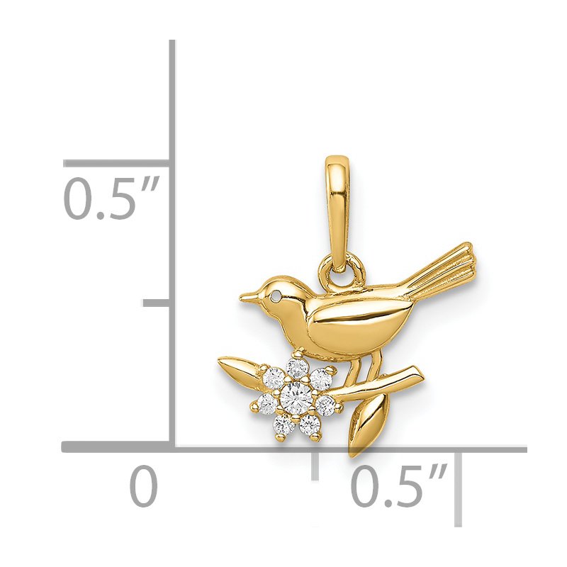 14K Bird on a Branch CZ Pendant