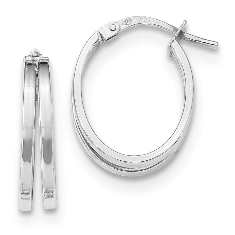 14k White Gold Polished Double Hoops