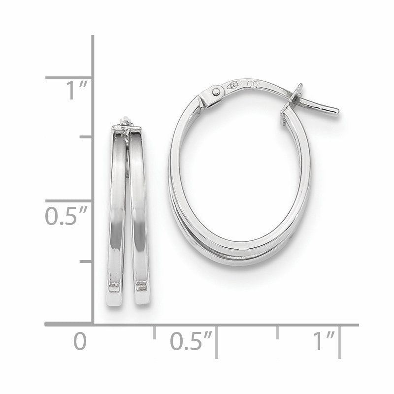14k White Gold Polished Double Hoops