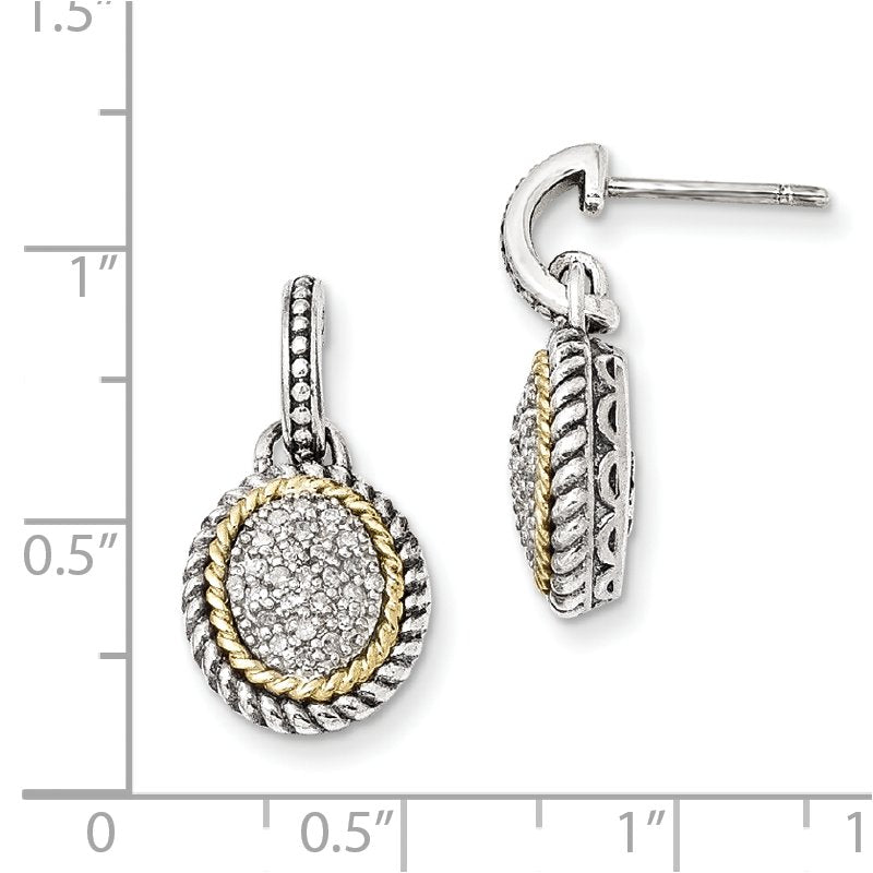 Sterling Silver with 14K Accent Antiqued Diamond Post Dangle Earrings