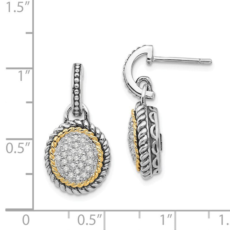 Sterling Silver with 14K Accent Antiqued Diamond Post Dangle Earrings
