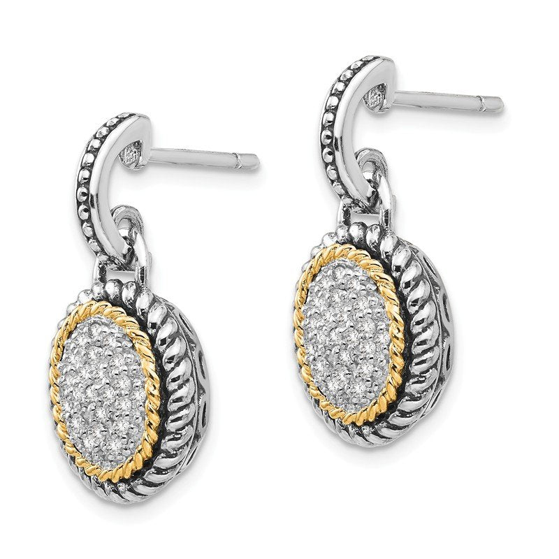 Sterling Silver with 14K Accent Antiqued Diamond Post Dangle Earrings