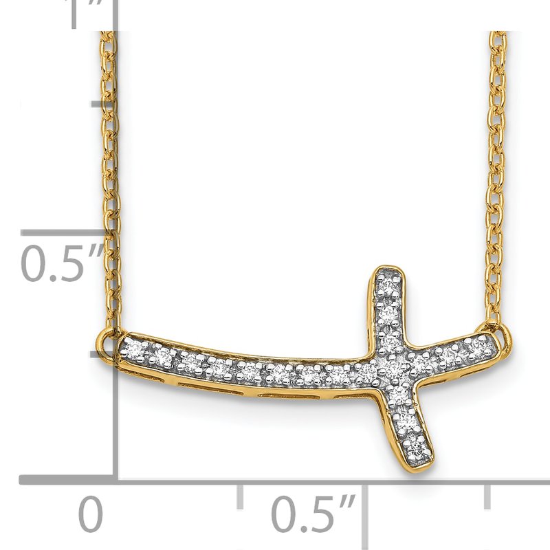 14k White Gold 1/10 carat Diamond Sideways Cross 18 inch Necklace