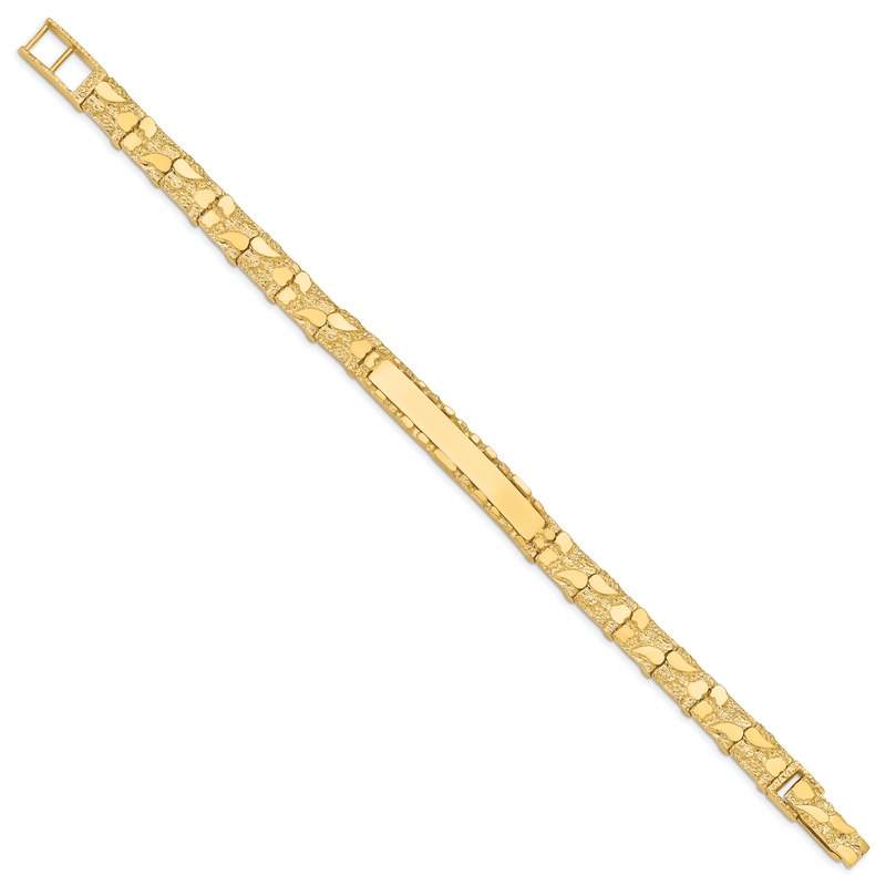 14k Polished Solid 7mm Nugget 37x7mm Plate 7 inch ID Bracelet