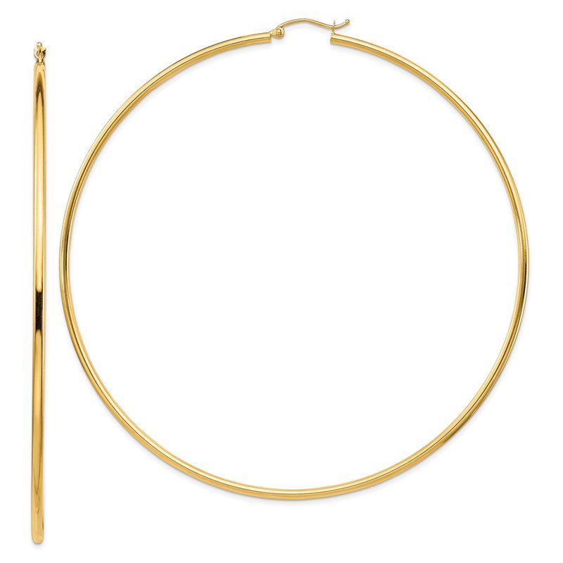 14k 2x90mm Polished Round Tube Hoop Earrings