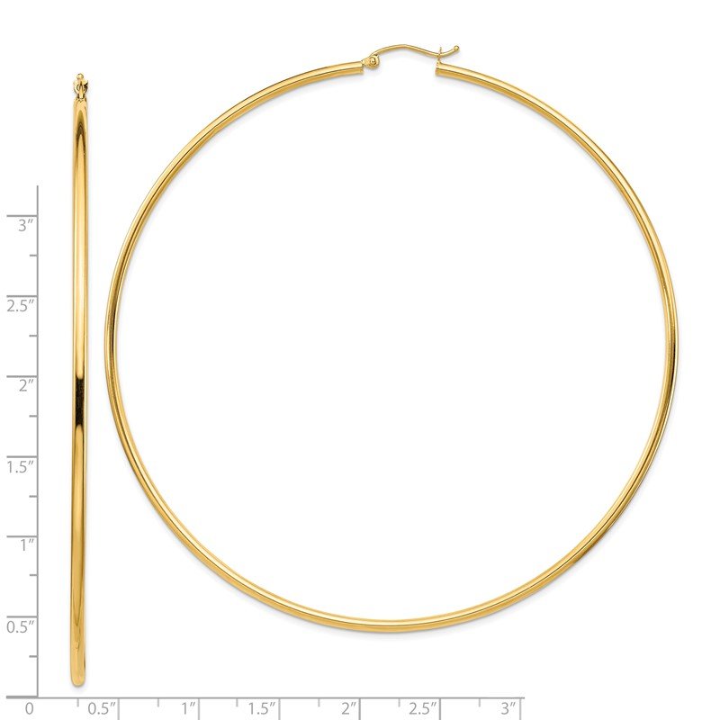 14k 2x90mm Polished Round Tube Hoop Earrings
