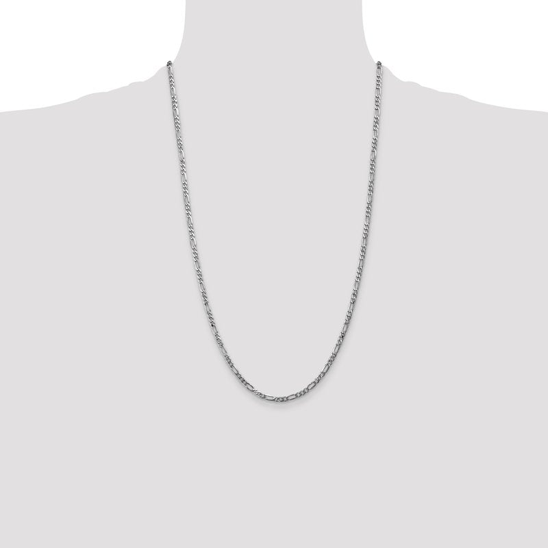 14K White Gold 10 inch 3mm Flat Figaro with Lobster Clasp Anklet