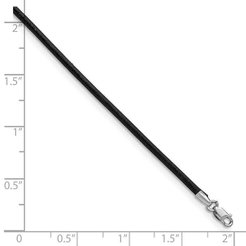 14k White Gold Clasp 2mm 16 inch Black Leather Cord Necklace