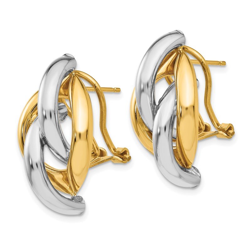 14k Two-tone Swirl Omega Back Post Earrings