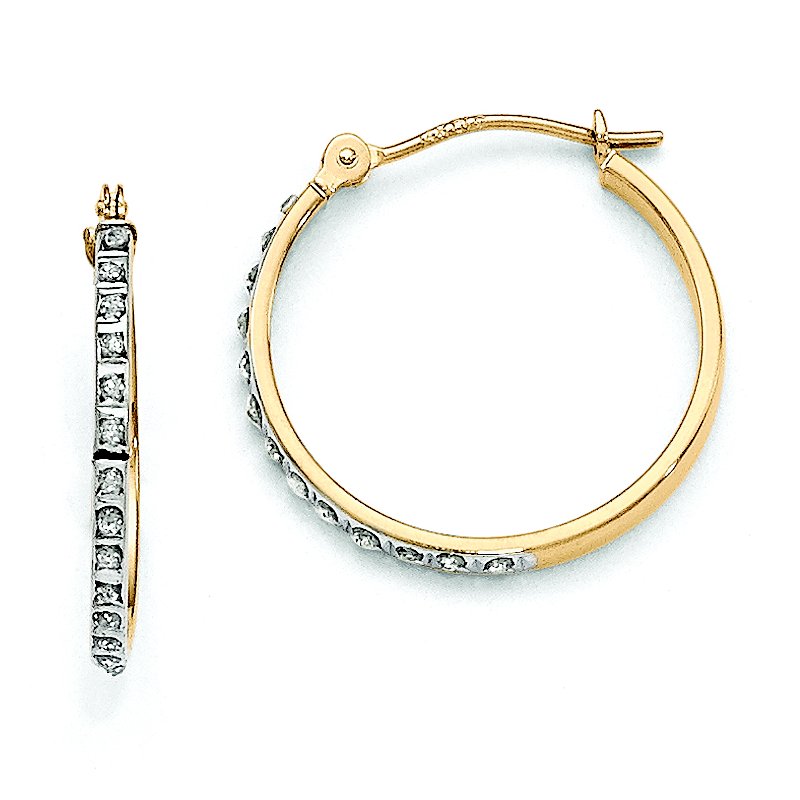 14k Diamond Fascination Round Hinged Hoop Earrings