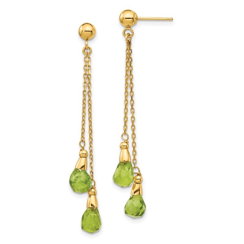 14k 7x5mm Teardrop Peridot Chain Dangle Post Earrings