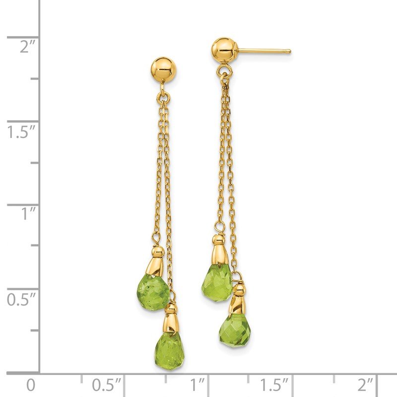 14k 7x5mm Teardrop Peridot Chain Dangle Post Earrings